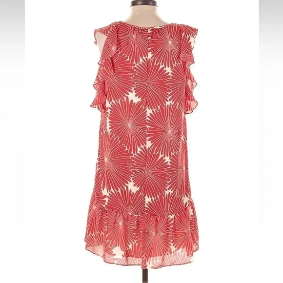J. Crew Red Sunburst Floral Print Lined Flutter Ruffle Sleeves Dress Size XS NWT - Picture 1 of 3